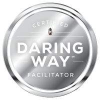 Certified Daring Way Facilitator badge designating ability to provide therapy and workshops based on Brene Brown's shame resilience and wholeheared living curriculum.